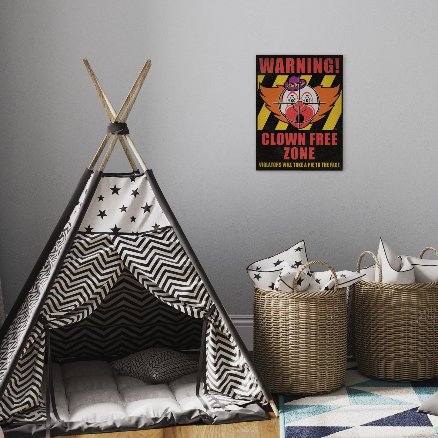 CLOWN FREE ZONE METAL PRINT