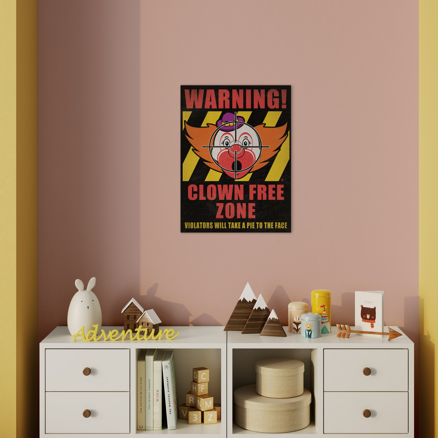 CLOWN FREE ZONE METAL PRINT