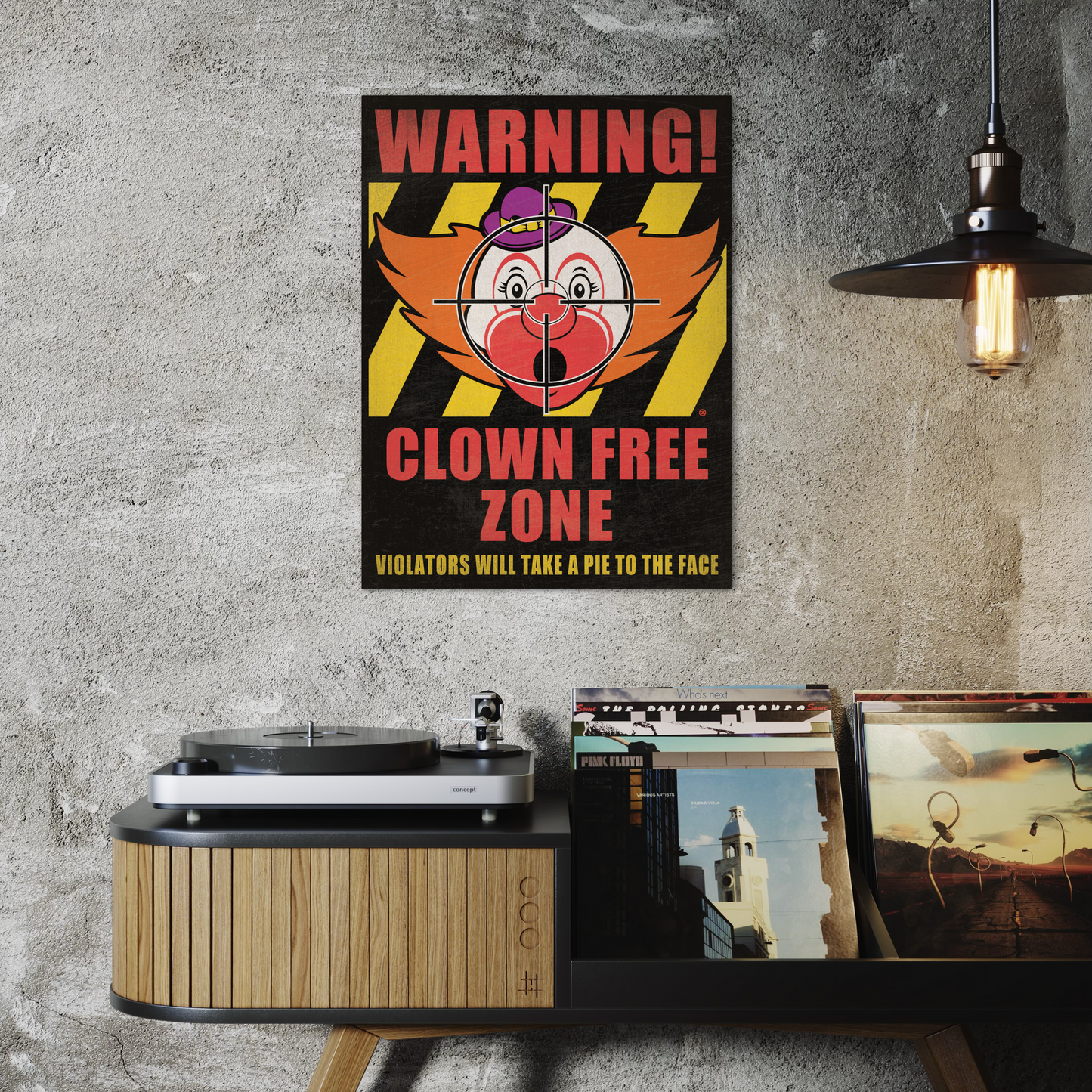CLOWN FREE ZONE METAL PRINT