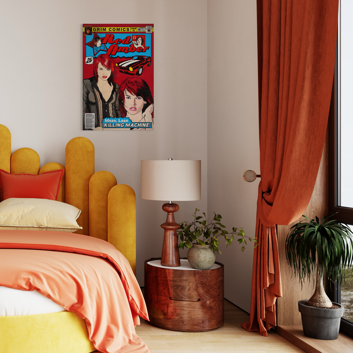 RED AMBER COMIC METAL PRINT