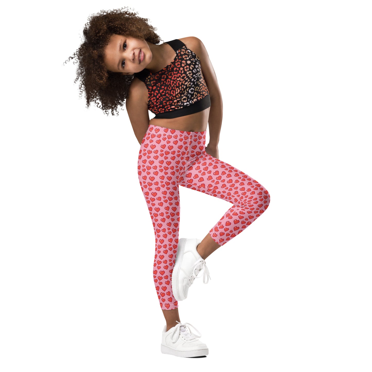 8 BIT HEARTS on Pink Kid's Leggings
