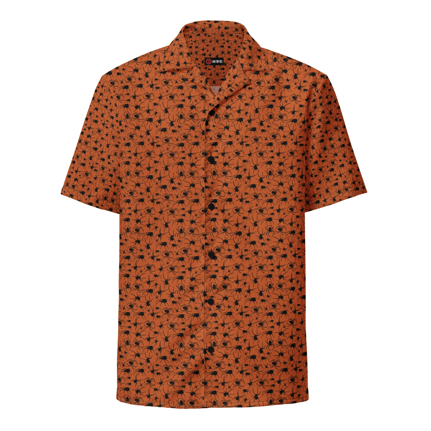 KILLER SPIDERS ON ORANGE HAWAIIAN SHIRT