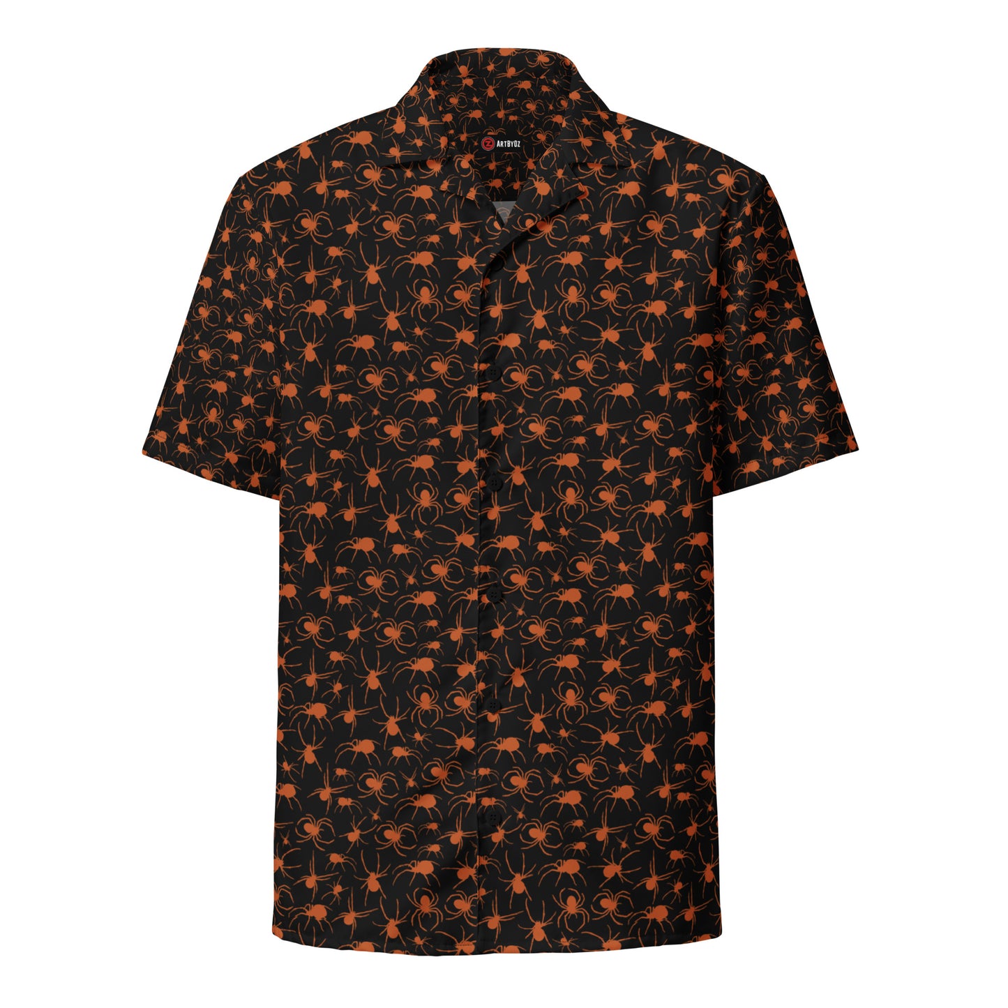 KILLER SPIDERS ON BLACK HAWAIIAN SHIRT