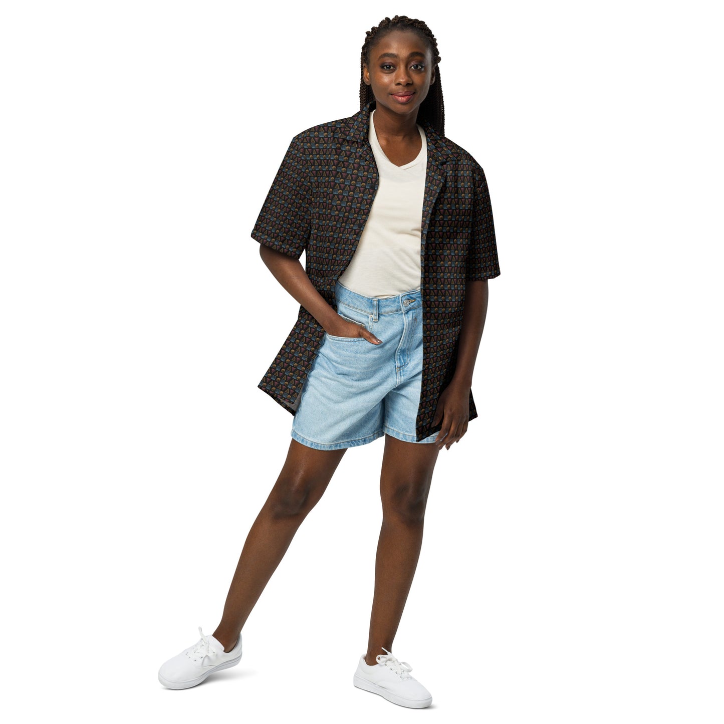 HATCHED GEOMETRY DARK HAWAIIAN SHIRT