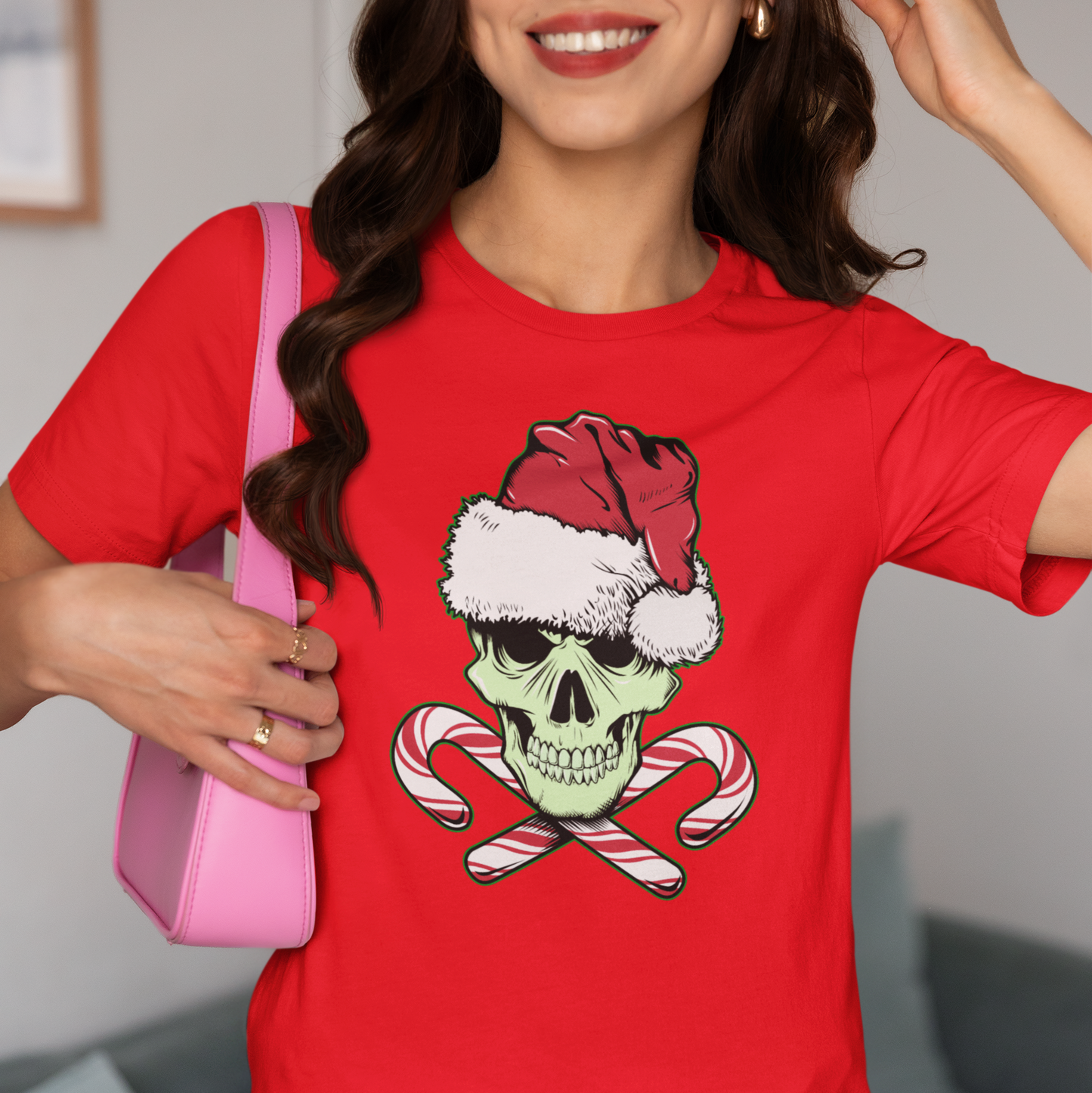 CHRISTMAS SKULL AND CANDY CANES WOMENS TEE