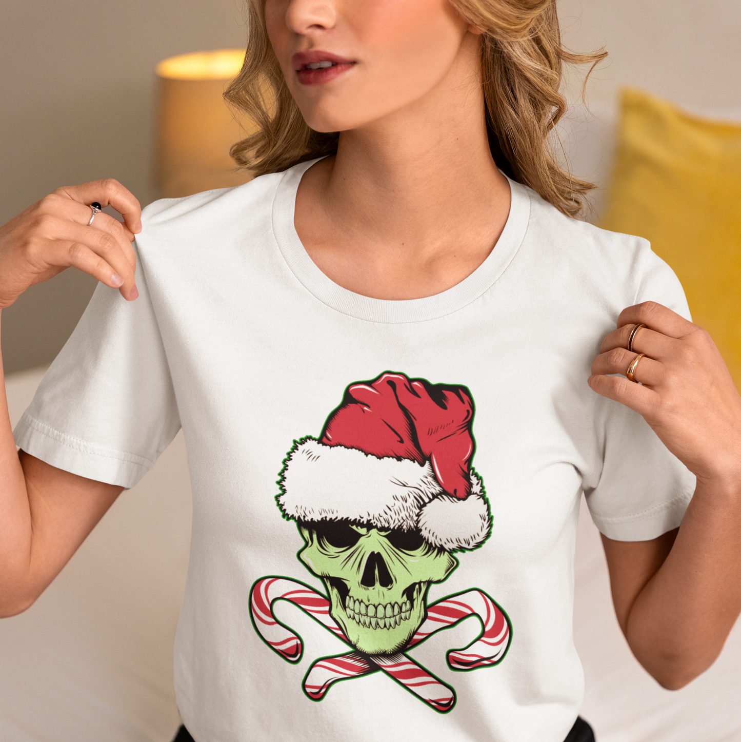 CHRISTMAS SKULL AND CANDY CANES WOMENS TEE