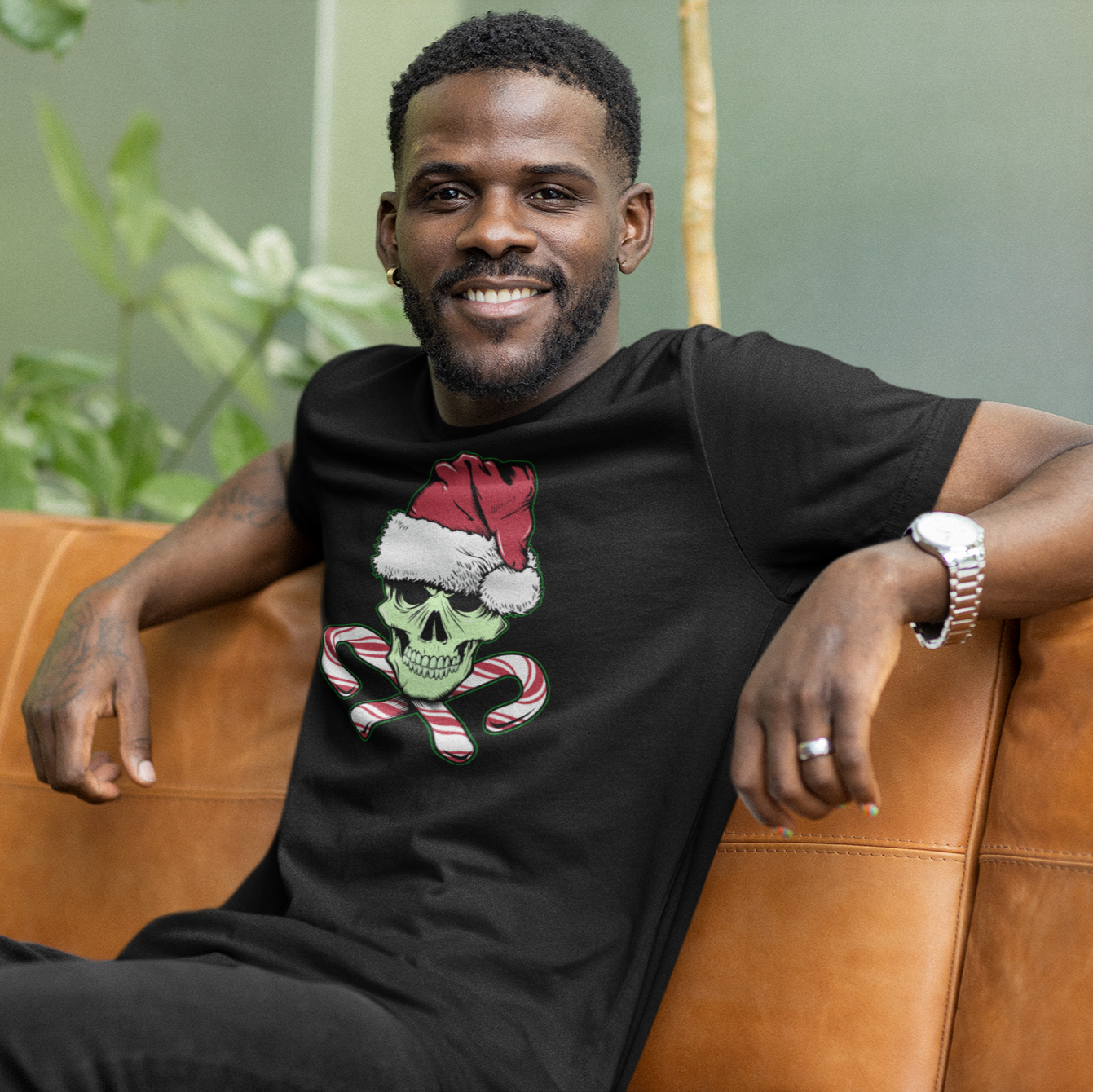 CHRISTMAS SKULL AND CANDY CANES TEE