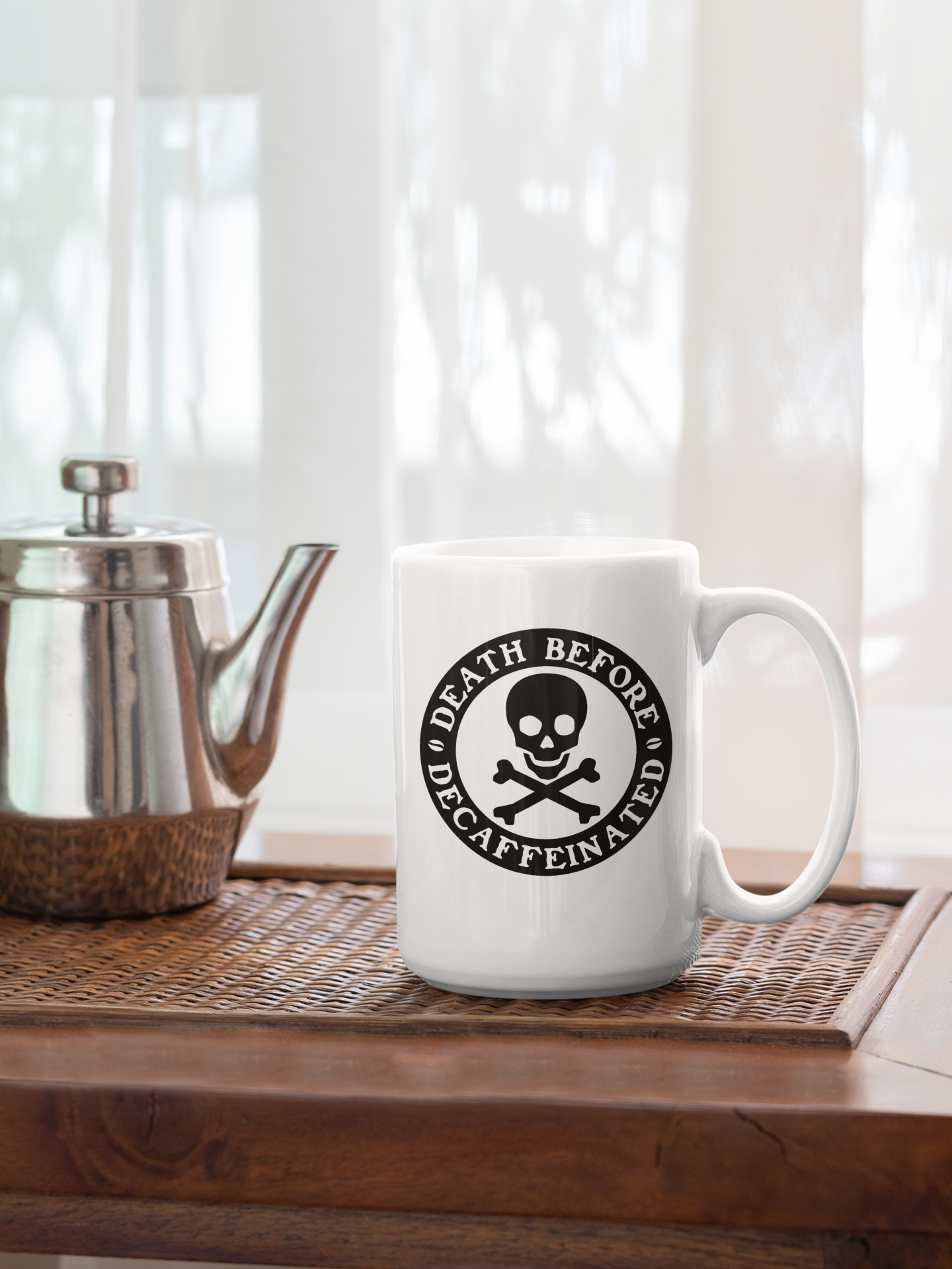 DEATH BEFORE DECAFFEINATED MUG