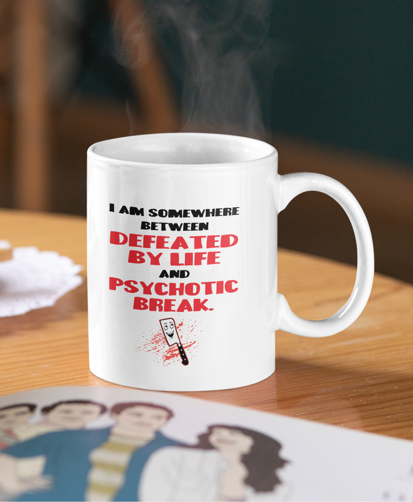 DEFEATED BY LIFE MUG