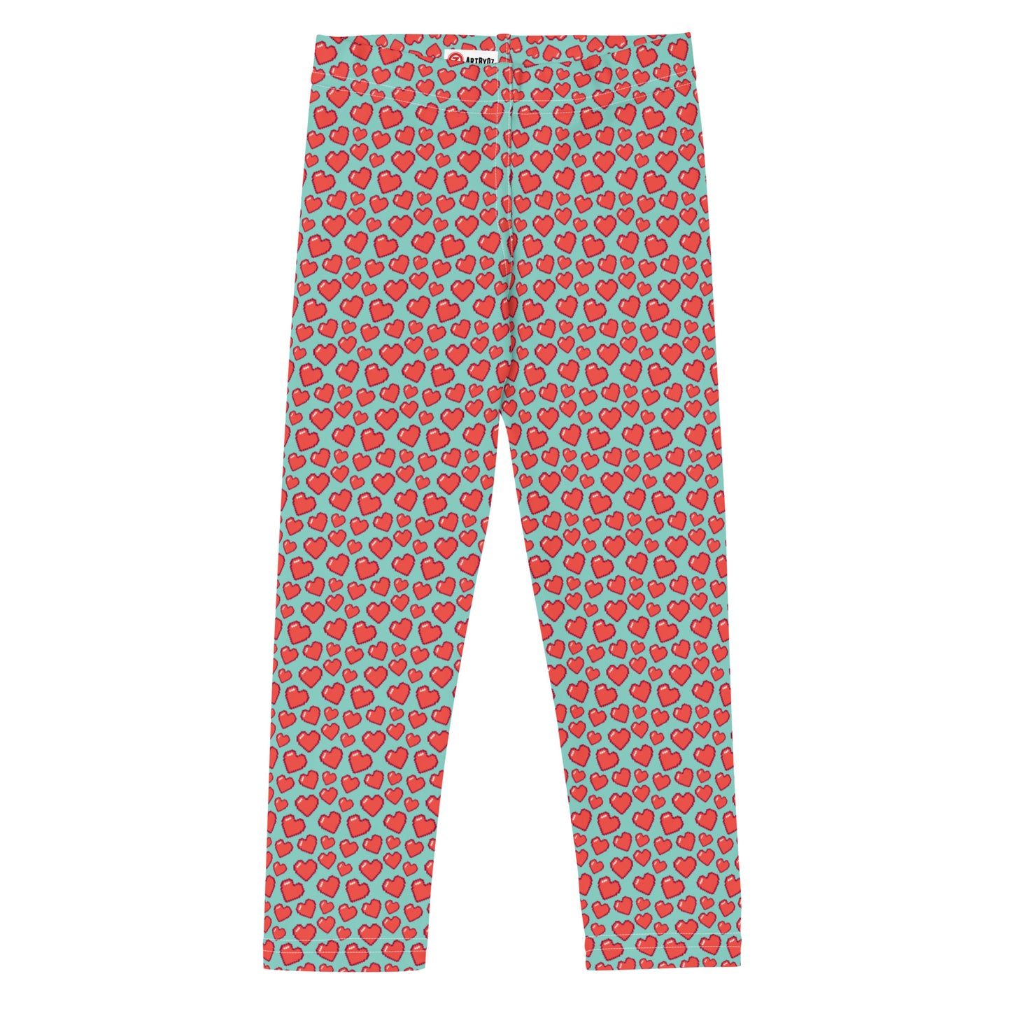 8 BIT HEARTS on Turquoise Kid's Leggings