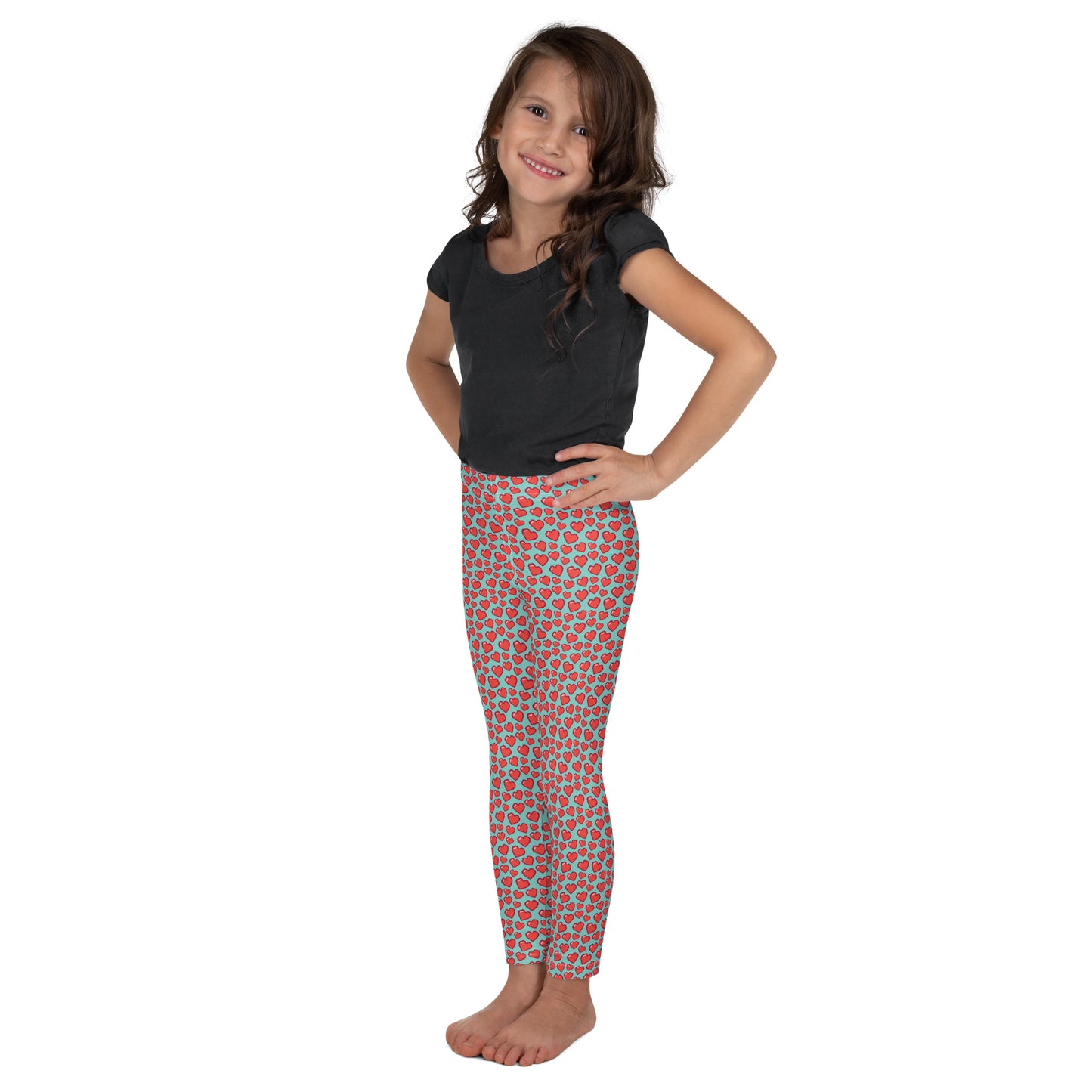 8 BIT HEARTS on Turquoise Kid's Leggings