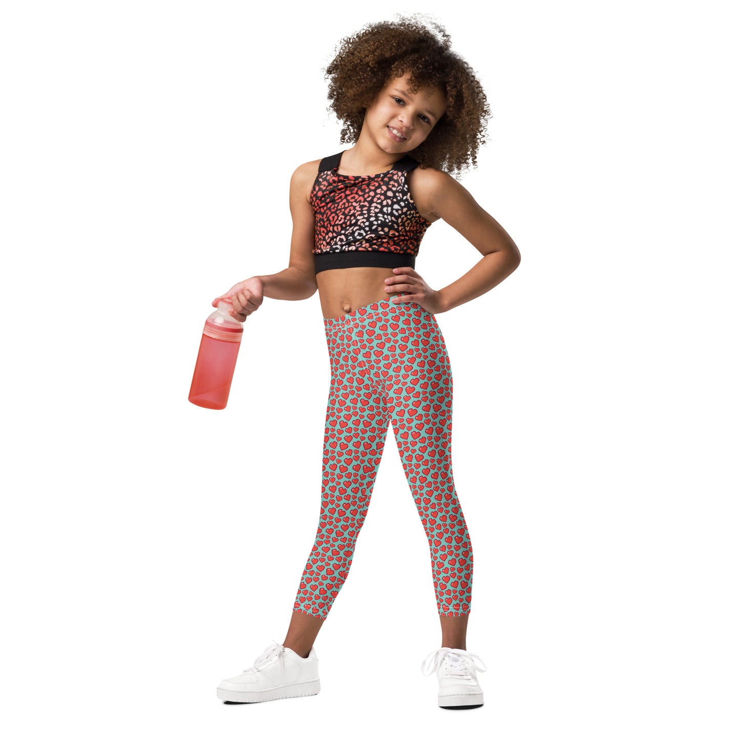 8 BIT HEARTS on Turquoise Kid's Leggings