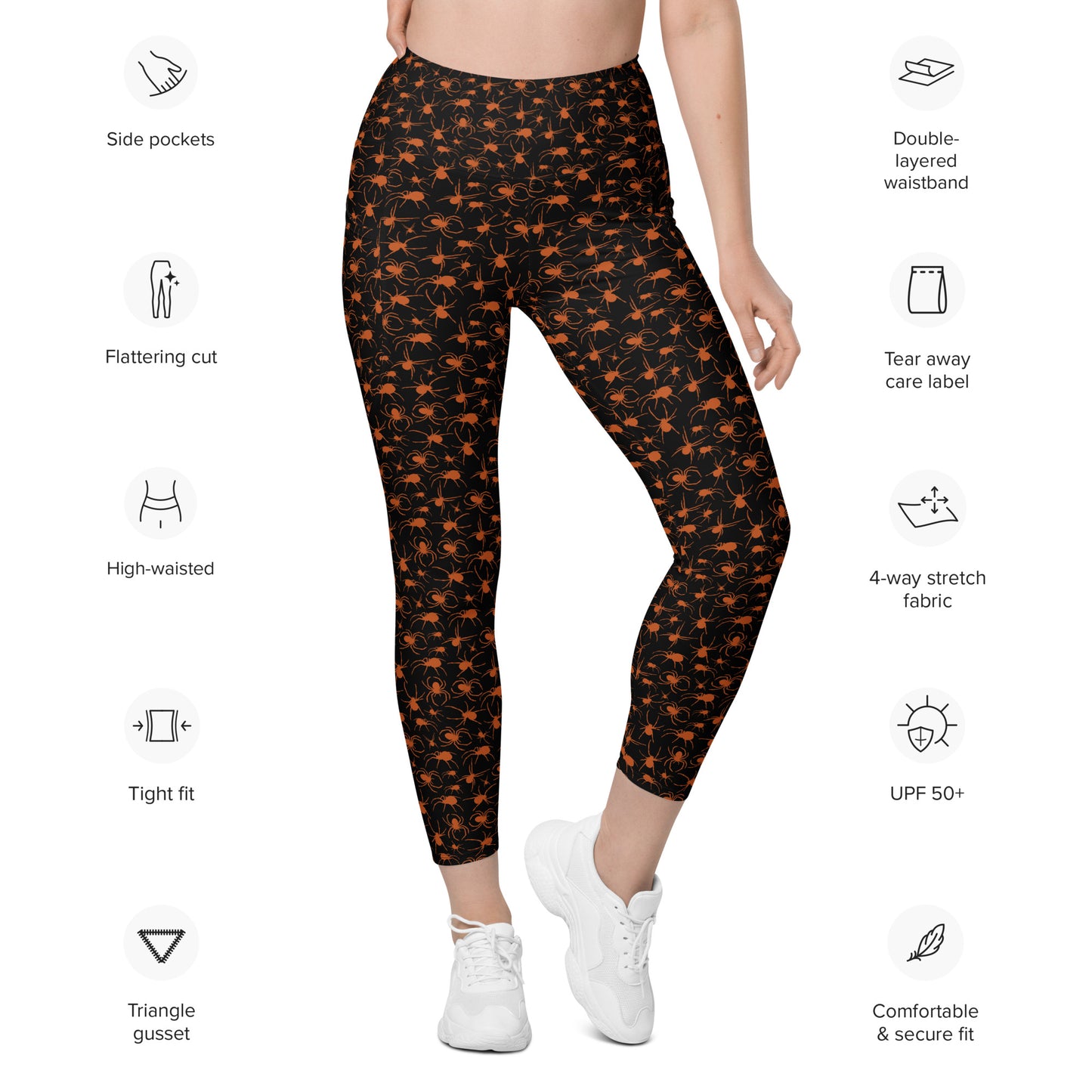 KILLER SPIDERS on Black - Leggings with Pockets