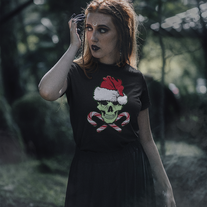 CHRISTMAS SKULL AND CANDY CANES WOMENS TEE