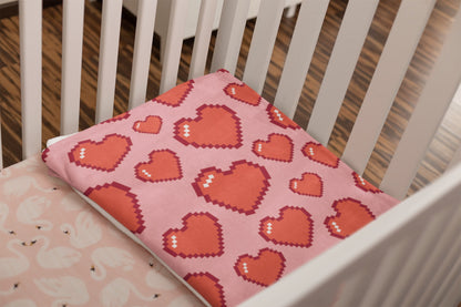 8bit Hearts Fleece Blanket Pink